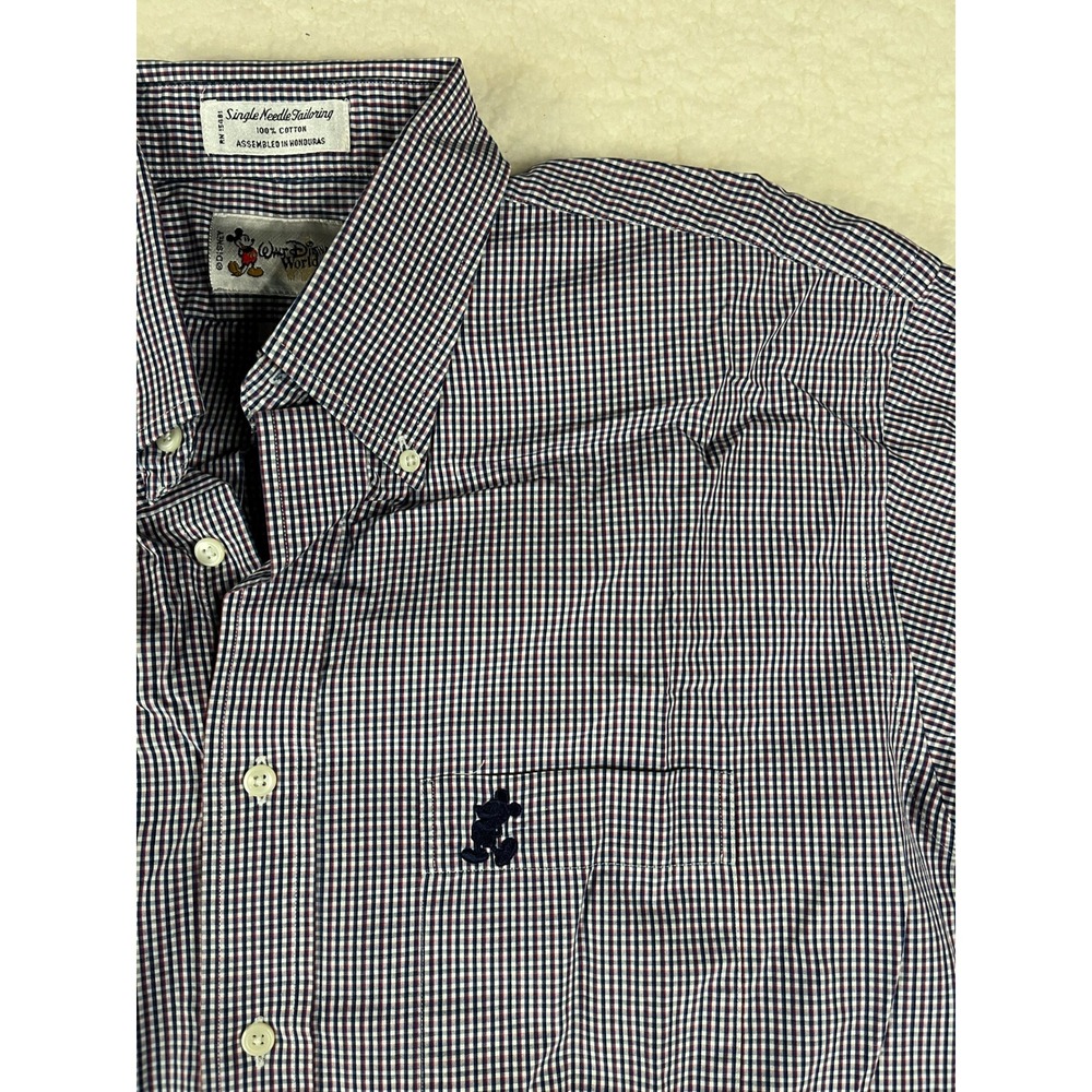Disney Walt‎ World Mickey Mouse Gingham Button Down Shirt Large L Men's